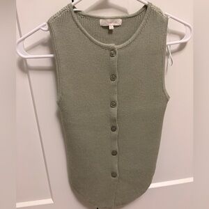 Ultra Flirt Ribbed Sage Green Button-Front Tank